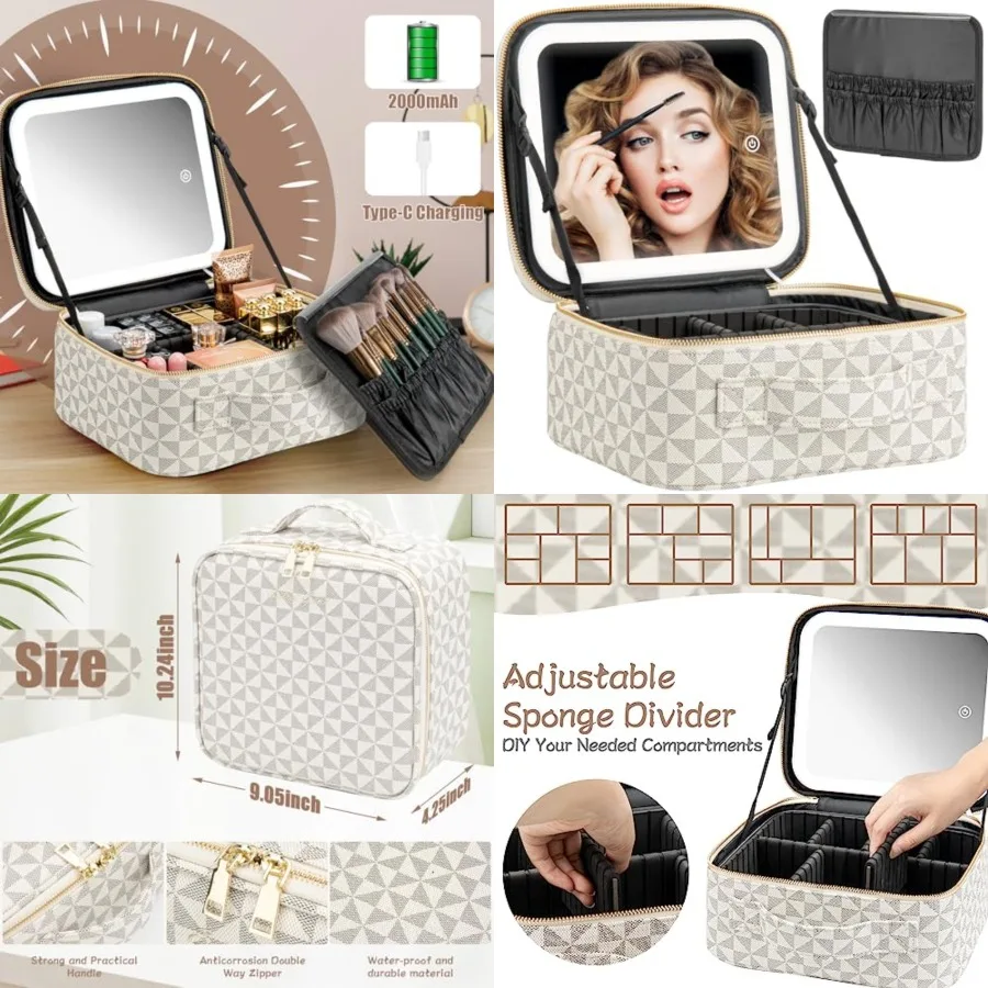 Makeup Travel Train Case with Mirror LED Light 3 Adjustable Brightness Large Cosmetic Bag Portable Storage Adjustable Partition Waterproof Makeup Brushes Make up Jewelry Gift for Women
Makeup Travel Train Case with Mirror LED Light 3 Adjustable Brightness Large Cosmetic Bag Portable Storage Adjustable Partition Waterproof Makeup Brushes Make up Jewelry Gift for Women