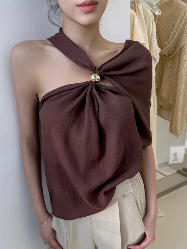 Сексуальный облегающий топ-жилет с золотыми пуговицами, на одно плечо, свободного кроя, из полиэфирного волокна, для женщин
Сексуальный облегающий топ-жилет с золотыми пуговицами, на одно плечо, свободного кроя, из полиэфирного волокна, для женщин