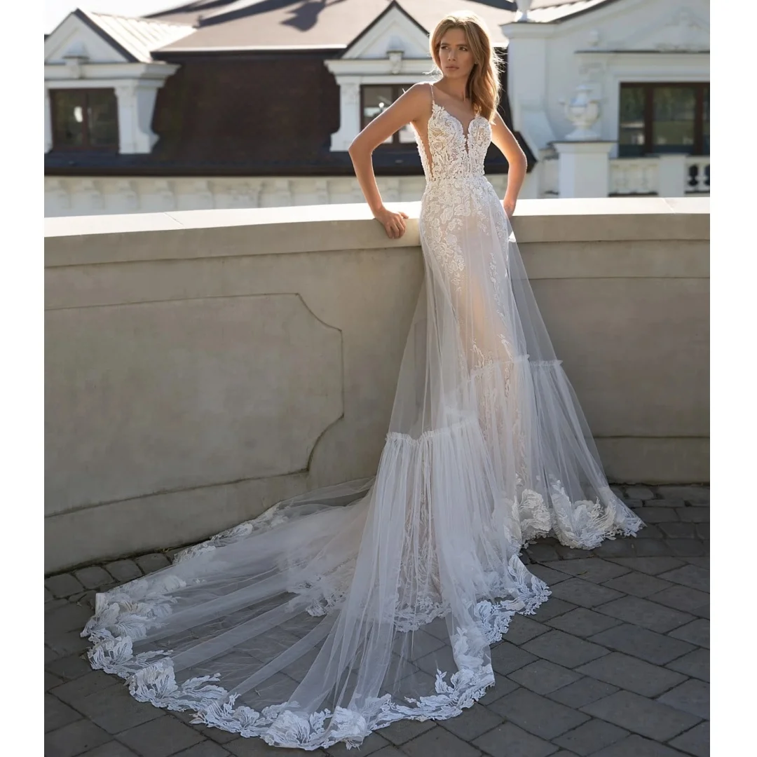 Spaghetti Straps Wedding Dresses for Brides Vintage vestidos de novia Lace Appliqued Evening Dress Customized robe de mariée
Spaghetti Straps Wedding Dresses for Brides Vintage vestidos de novia Lace Appliqued Evening Dress Customized robe de mariée