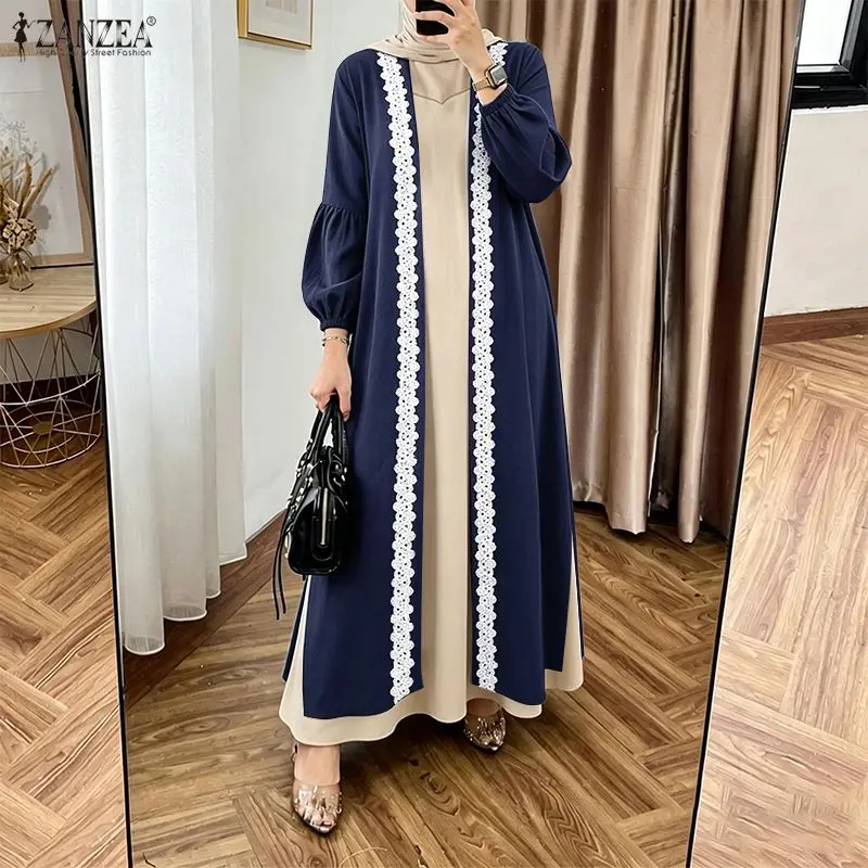 ZANZEA Muslim Modest Fashion Cardigan Dresses Women Hijabs Lace Patchwork Lantern Sleeves Long Dress Casual Loose Robes Femme
ZANZEA Muslim Modest Fashion Cardigan Dresses Women Hijabs Lace Patchwork Lantern Sleeves Long Dress Casual Loose Robes Femme