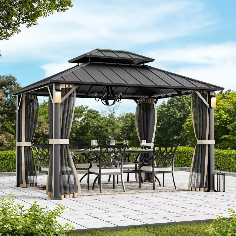 10 x12 Permanent Hardtop Gazebo with 4 LED Lights,Grill Gazebo with Galvanized Steel Double Roof,Patio Pavilion with Decor Hooks
10 x12 Permanent Hardtop Gazebo with 4 LED Lights,Grill Gazebo with Galvanized Steel Double Roof,Patio Pavilion with Decor Hooks