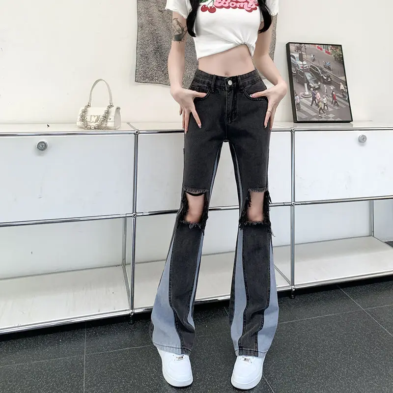 Fashion High Waisted Ripped Jeans Woman Casual Streetwear Contrast Stitching Denim Trousers Female Girls Vintage Bell-bottoms
Fashion High Waisted Ripped Jeans Woman Casual Streetwear Contrast Stitching Denim Trousers Female Girls Vintage Bell-bottoms