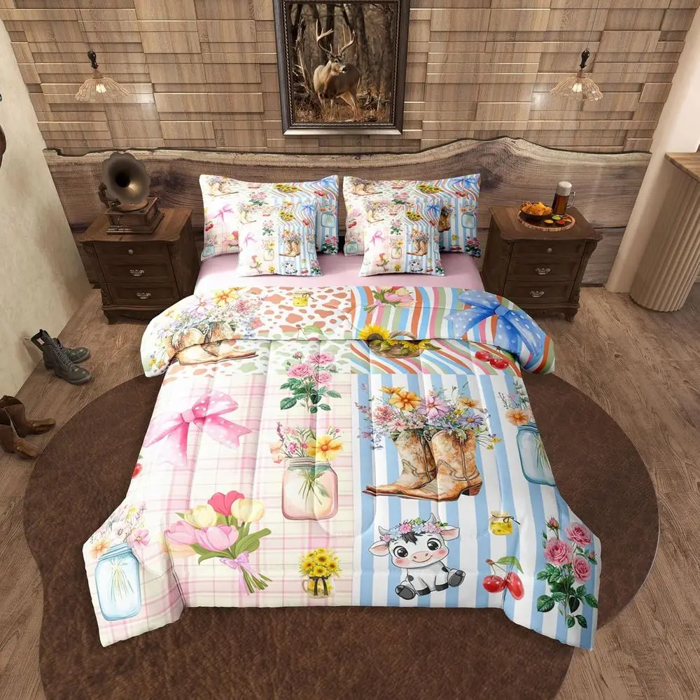 7-Piece Cowgirl Bedding Set: Pink & Yellow Western Bowknot Lattice Stripe Sheets & Pillowcases
7-Piece Cowgirl Bedding Set: Pink & Yellow Western Bowknot Lattice Stripe Sheets & Pillowcases
