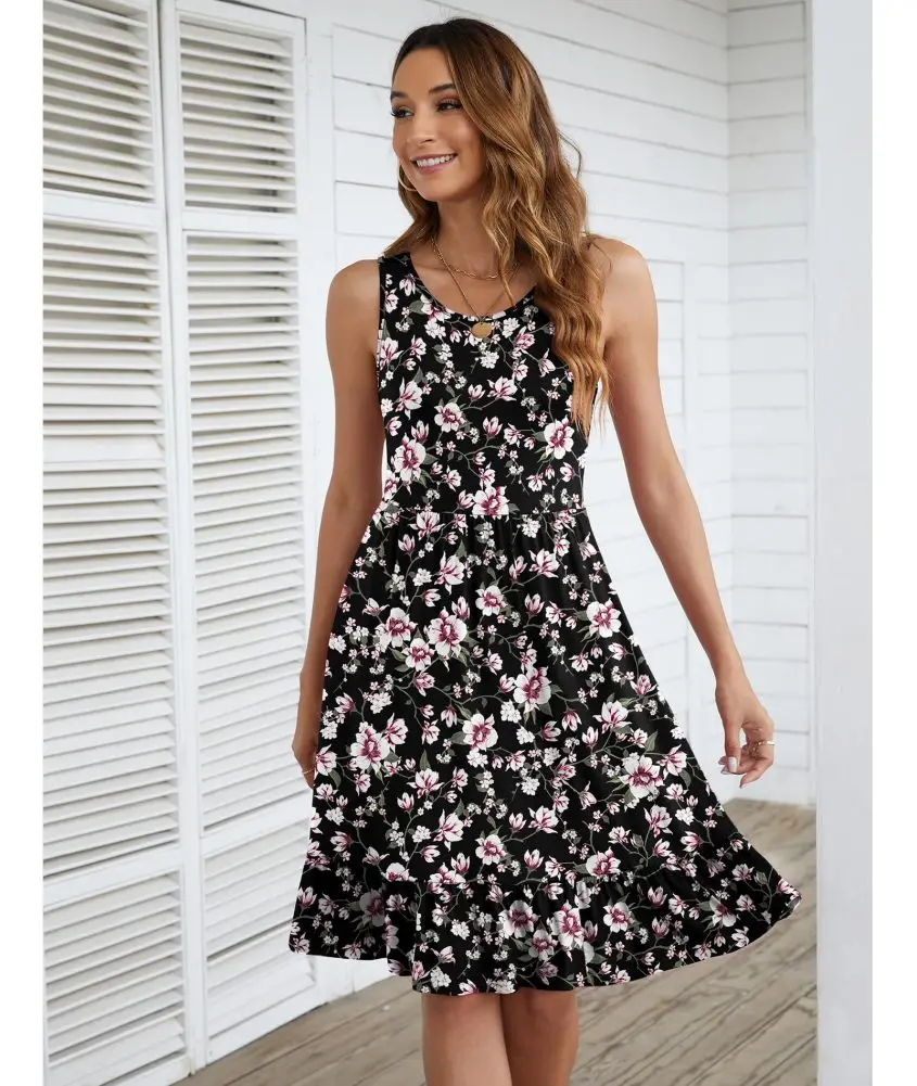 Women Summer Sleeveless Sundresses Solid Color Round Neck Pleated Ruffled Hem Casual Loose Tank Dress With Pockets
Women Summer Sleeveless Sundresses Solid Color Round Neck Pleated Ruffled Hem Casual Loose Tank Dress With Pockets