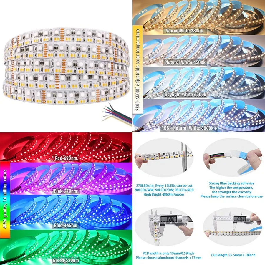 Brightest RGB+CCT Flexible led Strip Lights 270LEDs/Meter 5050 RGB + 2835 Warm White Daylight White Double Row Super Bright RGB
Brightest RGB+CCT Flexible led Strip Lights 270LEDs/Meter 5050 RGB + 2835 Warm White Daylight White Double Row Super Bright RGB