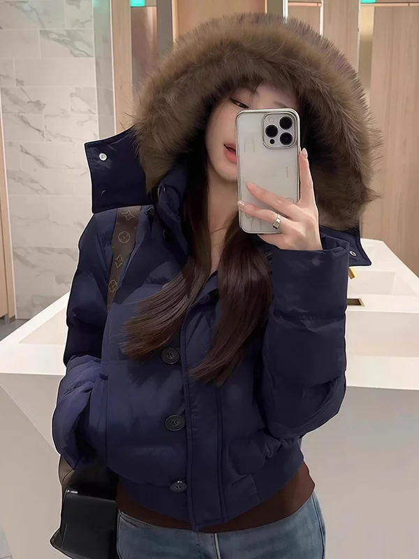 Женское хлопковое пальто ort Puffer Jaet Winter 2025 New Sle Slim Fit Thi Warm с большим меховым воротником в Корейском стиле для поездок на работу и ветер 
Женское хлопковое пальто ort Puffer Jaet Winter 2025 New Sle Slim Fit Thi Warm с большим меховым воротником в Корейском стиле для поездок на работу и ветер