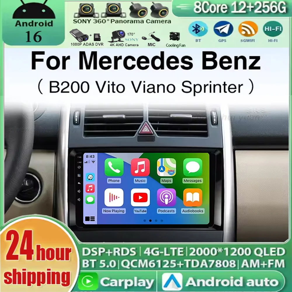 Android 16 Car Radio CarPlay Android Auto For Mercedes Benz B200 W169 W245 Viano Vito W639 Sprinter W906 Car Multimedia Player
Android 16 Car Radio CarPlay Android Auto For Mercedes Benz B200 W169 W245 Viano Vito W639 Sprinter W906 Car Multimedia Player