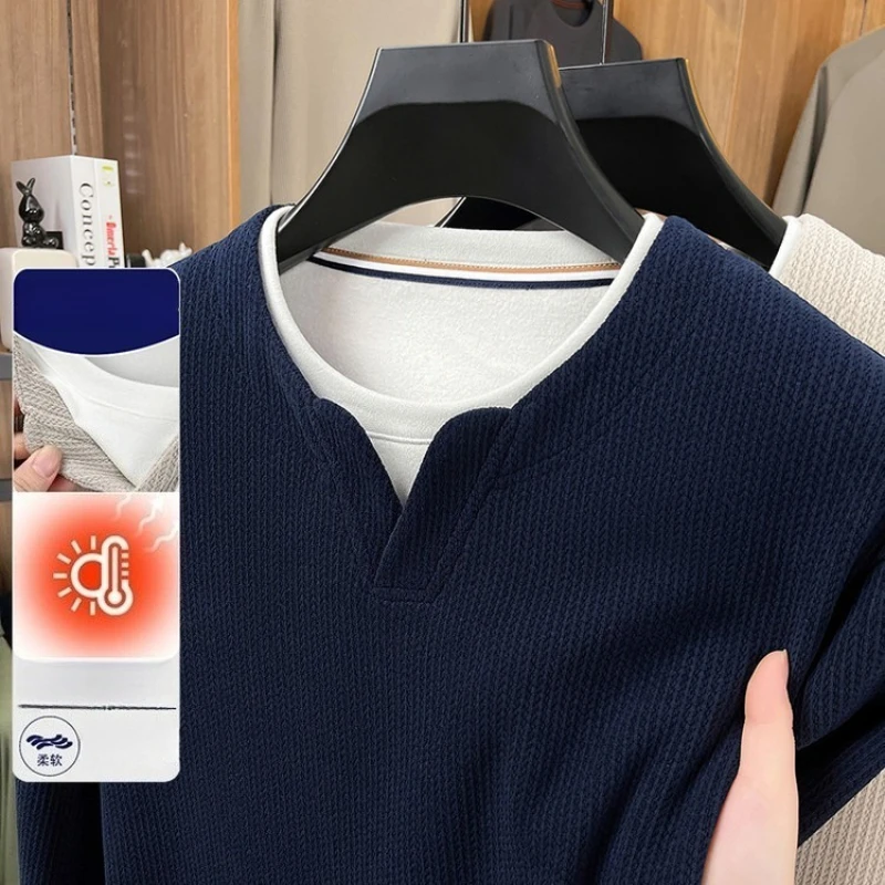 Men's Layered Knit Sweater - Navy Blue Faux Two-Piece Warm Fleece Lined Anti-Static Soft Touch Faux Two-Layer T-Shirt
Men's Layered Knit Sweater - Navy Blue Faux Two-Piece Warm Fleece Lined Anti-Static Soft Touch Faux Two-Layer T-Shirt