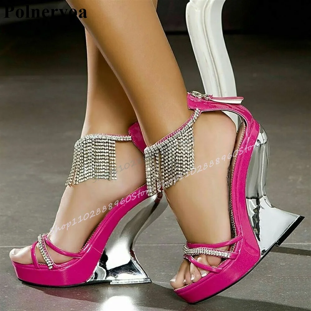 Rose Red Crystal Tassels Narrow Strap Sandals Strange Style Heel Women Shoes Back Zipper Open Toe 2025 Sexy Zapatos Para Mujere
Rose Red Crystal Tassels Narrow Strap Sandals Strange Style Heel Women Shoes Back Zipper Open Toe 2025 Sexy Zapatos Para Mujere