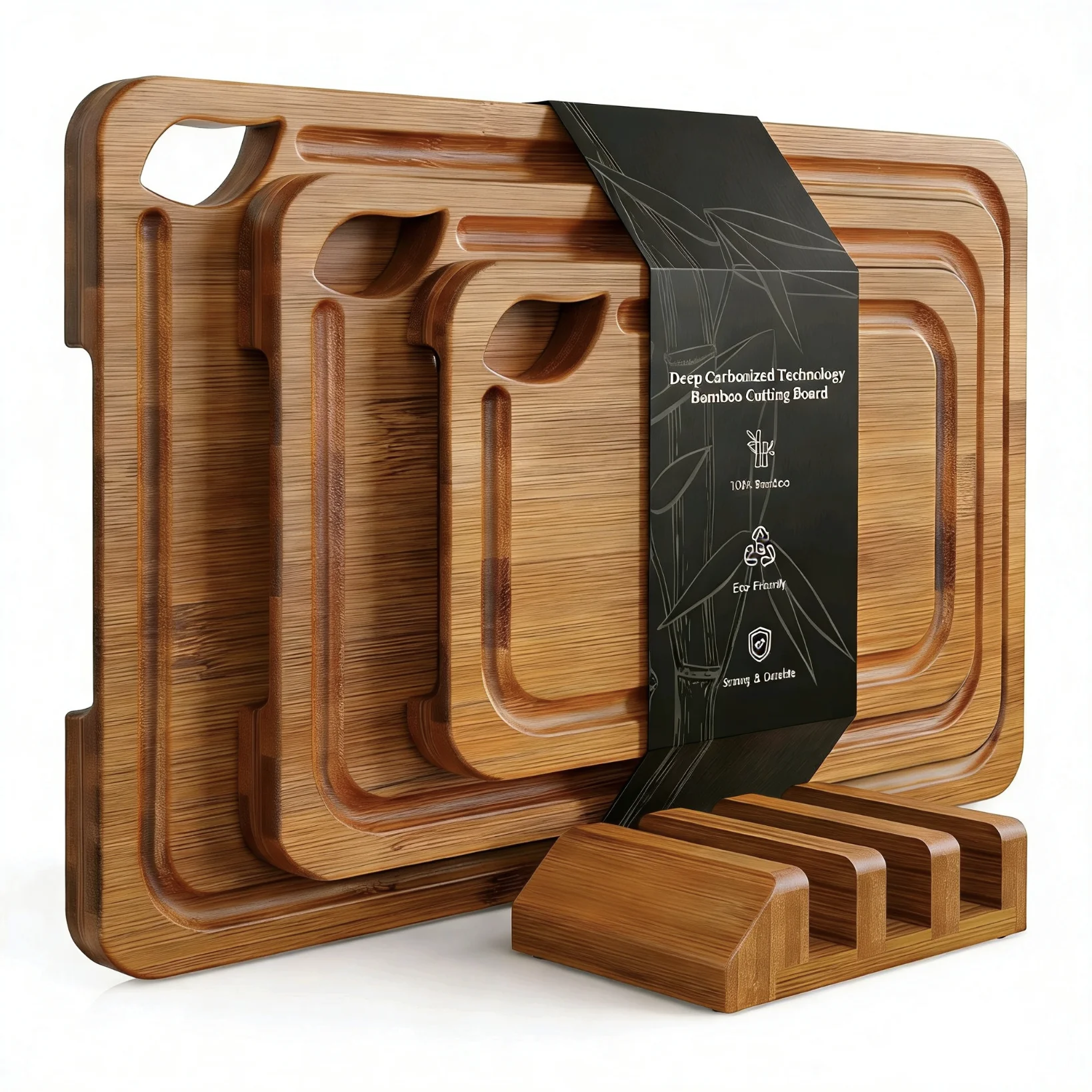 Deep carbonized bamboo cutting board, kitchen storage rack, double-sided cutting board, with juice tank, dishwasher washable
Deep carbonized bamboo cutting board, kitchen storage rack, double-sided cutting board, with juice tank, dishwasher washable