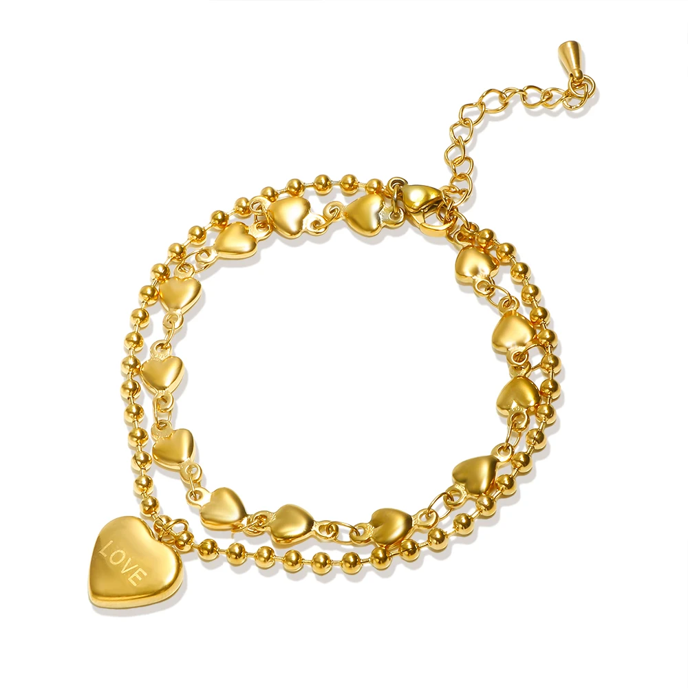 JINHUI Double Heart Pendant 316L Stainless Steel Bracelet for Women Beaded Gold Color Wrist Boutique Fashion Jewelry Party Gift
JINHUI Double Heart Pendant 316L Stainless Steel Bracelet for Women Beaded Gold Color Wrist Boutique Fashion Jewelry Party Gift