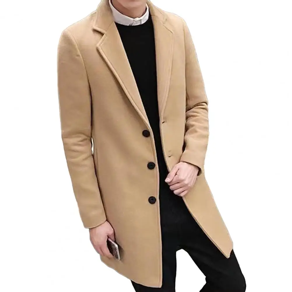 Mid-length Coat Wool Coat Men's Solid Color Lapel Mid Length Coat for Fall Winter Business Formal Style
Mid-length Coat Wool Coat Men's Solid Color Lapel Mid Length Coat for Fall Winter Business Formal Style