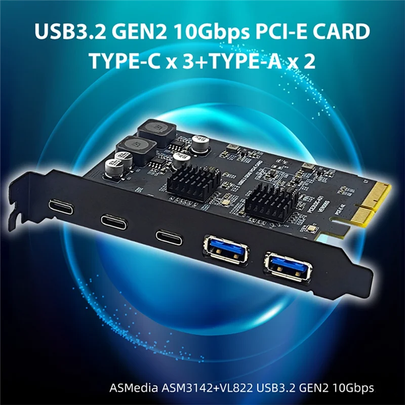 PCI Express X4 To 3 Port Type C + 2 Port USB3.2 Gen2 10Gbps Adapter ASM3142 + VL822 Chip PCIE USB Expansion Card
PCI Express X4 To 3 Port Type C + 2 Port USB3.2 Gen2 10Gbps Adapter ASM3142 + VL822 Chip PCIE USB Expansion Card