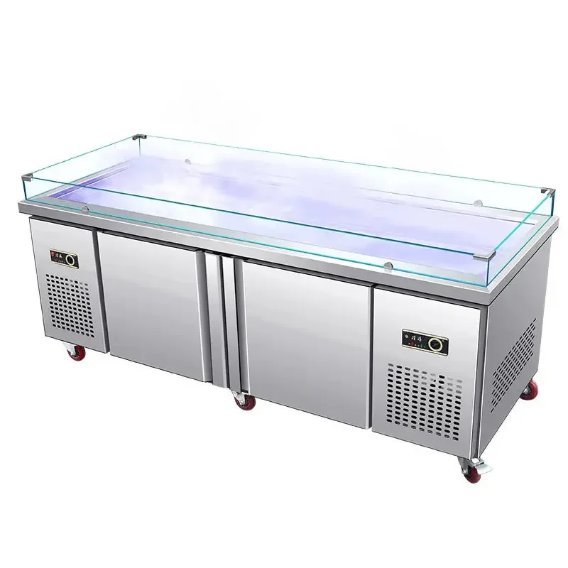 Seafood ice table Commercial stainless steel chilling table, cold vegetable supermarket refrigerated and frozen display cabinet
Seafood ice table Commercial stainless steel chilling table, cold vegetable supermarket refrigerated and frozen display cabinet