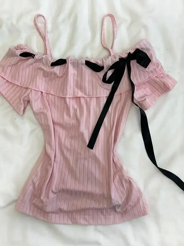 Harajuku Slash Neck Pink Casual Tshirt Bow Lace Up Off Shoulder Slim Fit Summer Top American Vintage All-match Y2k Aesthetic Tee
Harajuku Slash Neck Pink Casual Tshirt Bow Lace Up Off Shoulder Slim Fit Summer Top American Vintage All-match Y2k Aesthetic Tee