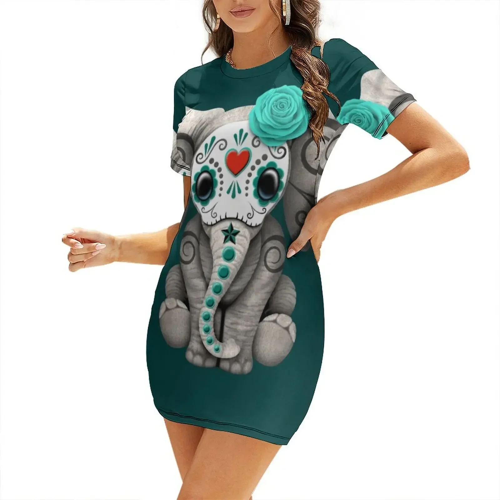 Teal Blue Day of the Dead Sugar Skull Baby Elephant Short-Sleeved Dress summer dress korean women dresses for woman 2026
Teal Blue Day of the Dead Sugar Skull Baby Elephant Short-Sleeved Dress summer dress korean women dresses for woman 2026