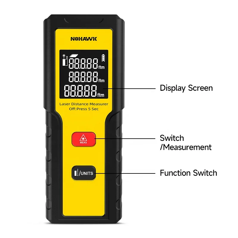 Nohawk 40m Smart Electrical Ruler Digital Tape Measure Laser Distance Measuring Tool Meter with Bubble Levels
Nohawk 40m Smart Electrical Ruler Digital Tape Measure Laser Distance Measuring Tool Meter with Bubble Levels