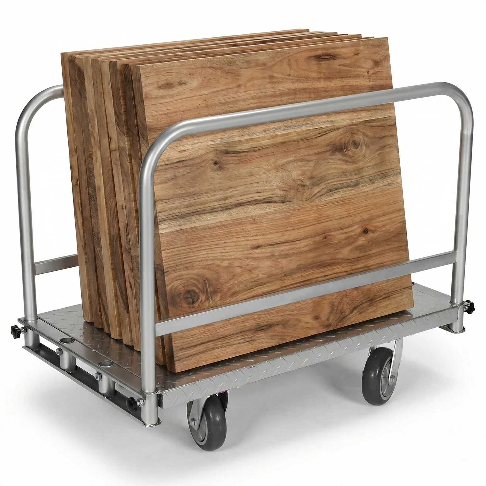 Lumber Cart 4 Swivel Casters Hand Truck Push Cart with 2500lbs Capacity 36x24inch Steel Board with 3 Side Handrails
Lumber Cart 4 Swivel Casters Hand Truck Push Cart with 2500lbs Capacity 36x24inch Steel Board with 3 Side Handrails