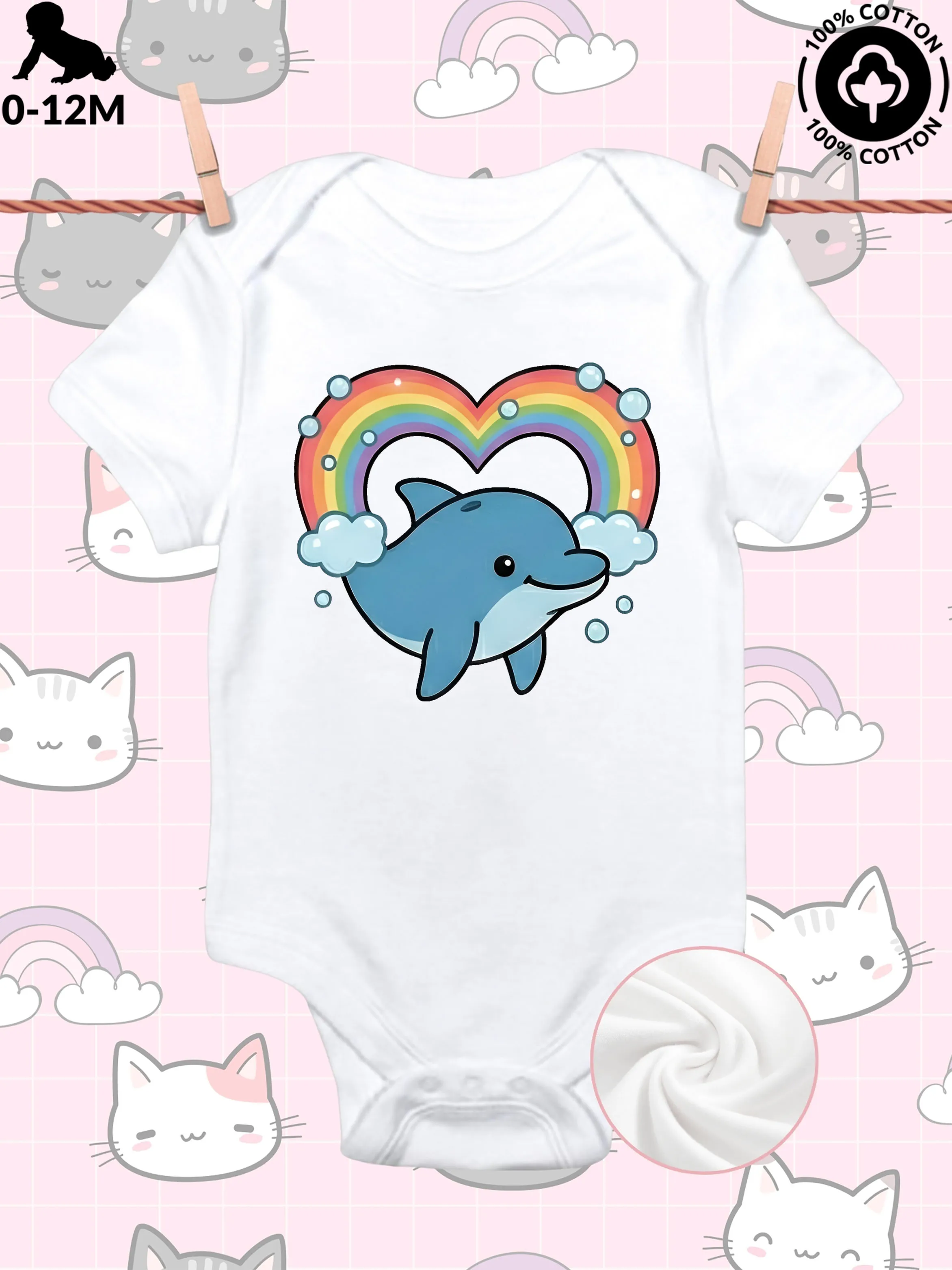 Rainbow Dolphin Unisex Baby Crawling Suit, Pure Cotton Soft Onesie, All-Season Wear White Bodysuit 190GSM
Rainbow Dolphin Unisex Baby Crawling Suit, Pure Cotton Soft Onesie, All-Season Wear White Bodysuit 190GSM