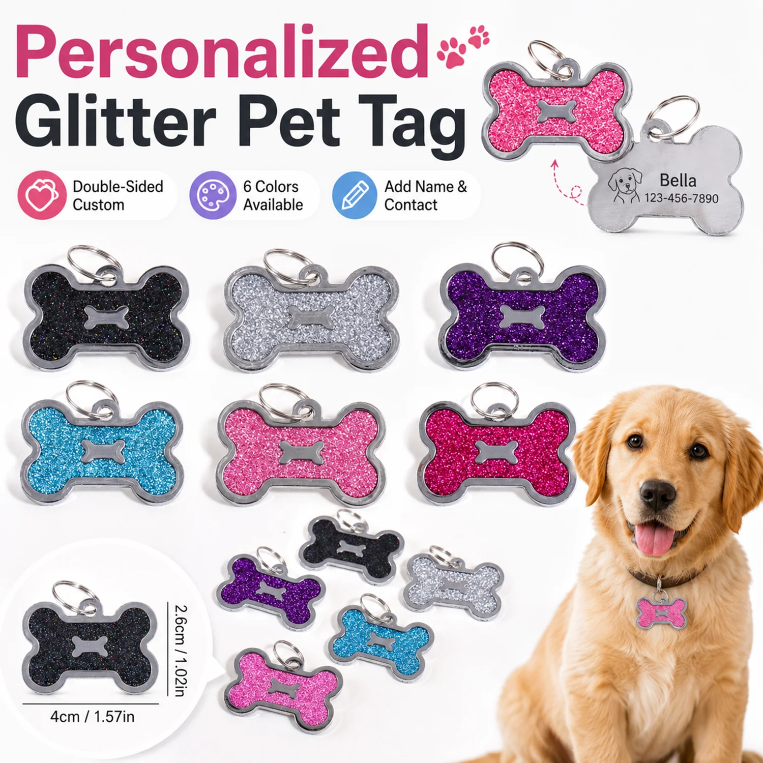 Custom Text Glitter Dog Tag Customized Name Pets Tag Bone Shape Laser Engraving Alloy Collar Pendant Personalized Name Dog Tags
Custom Text Glitter Dog Tag Customized Name Pets Tag Bone Shape Laser Engraving Alloy Collar Pendant Personalized Name Dog Tags