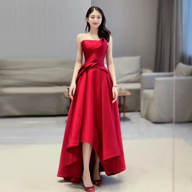 Strapless Toasting Dress for Bride2025New Style Wedding Engagement Host Slimming Red Evening Dress for Women Summer
Strapless Toasting Dress for Bride2025New Style Wedding Engagement Host Slimming Red Evening Dress for Women Summer