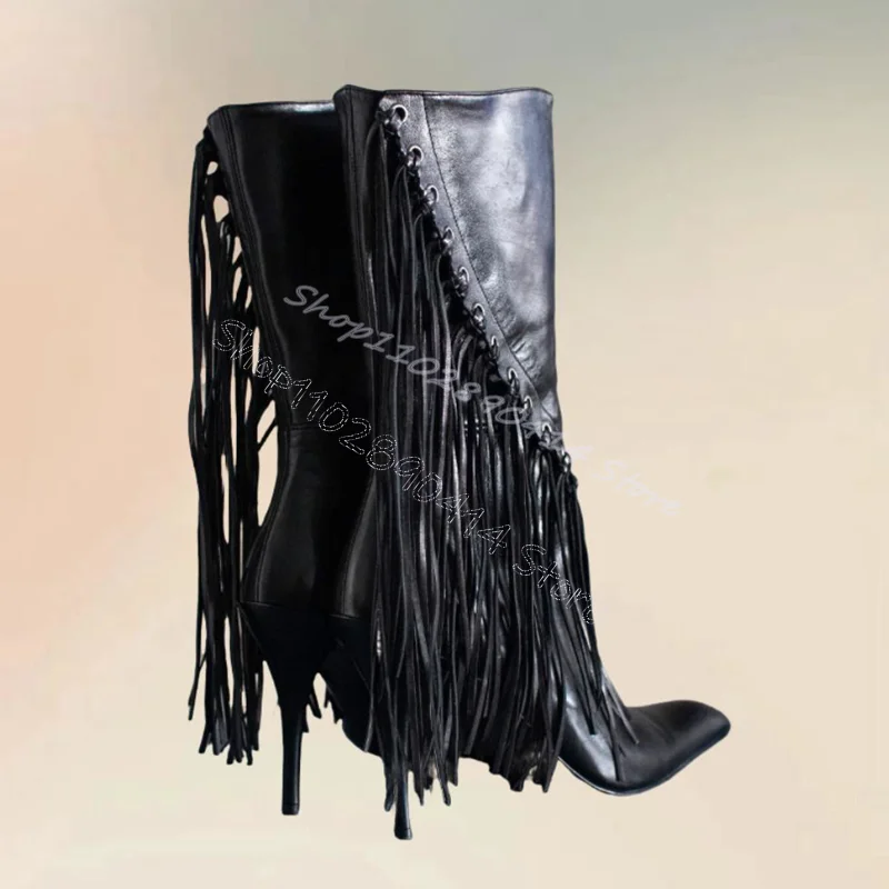 Black Tassels Decor Pointed Toe Runway Boots Side Zipper Women Shoes Thin High Heels Sexy Party Banquet 2026 Zapatos Para Mujere
Black Tassels Decor Pointed Toe Runway Boots Side Zipper Women Shoes Thin High Heels Sexy Party Banquet 2026 Zapatos Para Mujere