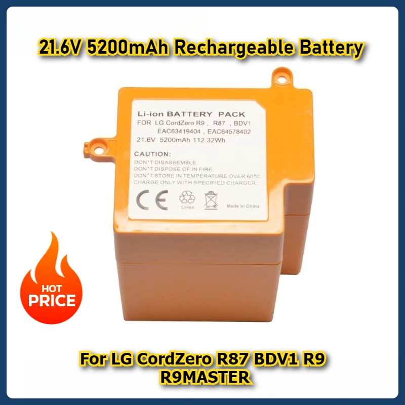21.6V 5200mAh Rechargeable Battery For LG CordZero R87 BDV1 R9 R9MASTER Robot Vacuum Cleaner EAC63419402 EAC63419403 EAC63419404
21.6V 5200mAh Rechargeable Battery For LG CordZero R87 BDV1 R9 R9MASTER Robot Vacuum Cleaner EAC63419402 EAC63419403 EAC63419404