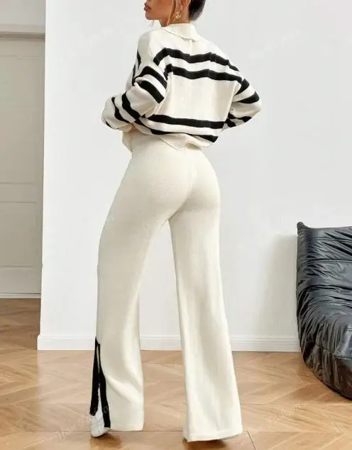 Women's Sweater 2025 New Casual Fashion Versatile Striped Collar Women's Knitted Sweater Loose Versatile Long Sleeve Sweater
Women's Sweater 2025 New Casual Fashion Versatile Striped Collar Women's Knitted Sweater Loose Versatile Long Sleeve Sweater
