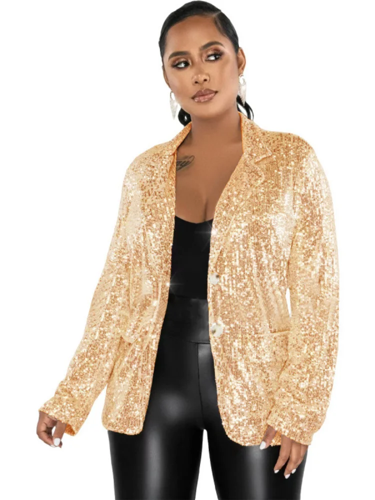New Women's Multi Colored Casual Long Sleeved Sequined Button Pocket Suit Jacket
New Women's Multi Colored Casual Long Sleeved Sequined Button Pocket Suit Jacket