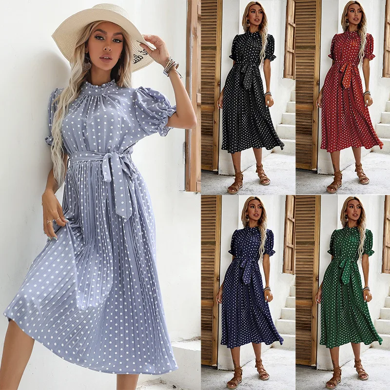 Fashion Elegant Dresses For Women Polka Dot Print Dress High Quality Pleated Female Casual Mid-length Chiffon Skirt Vestidos
Fashion Elegant Dresses For Women Polka Dot Print Dress High Quality Pleated Female Casual Mid-length Chiffon Skirt Vestidos
