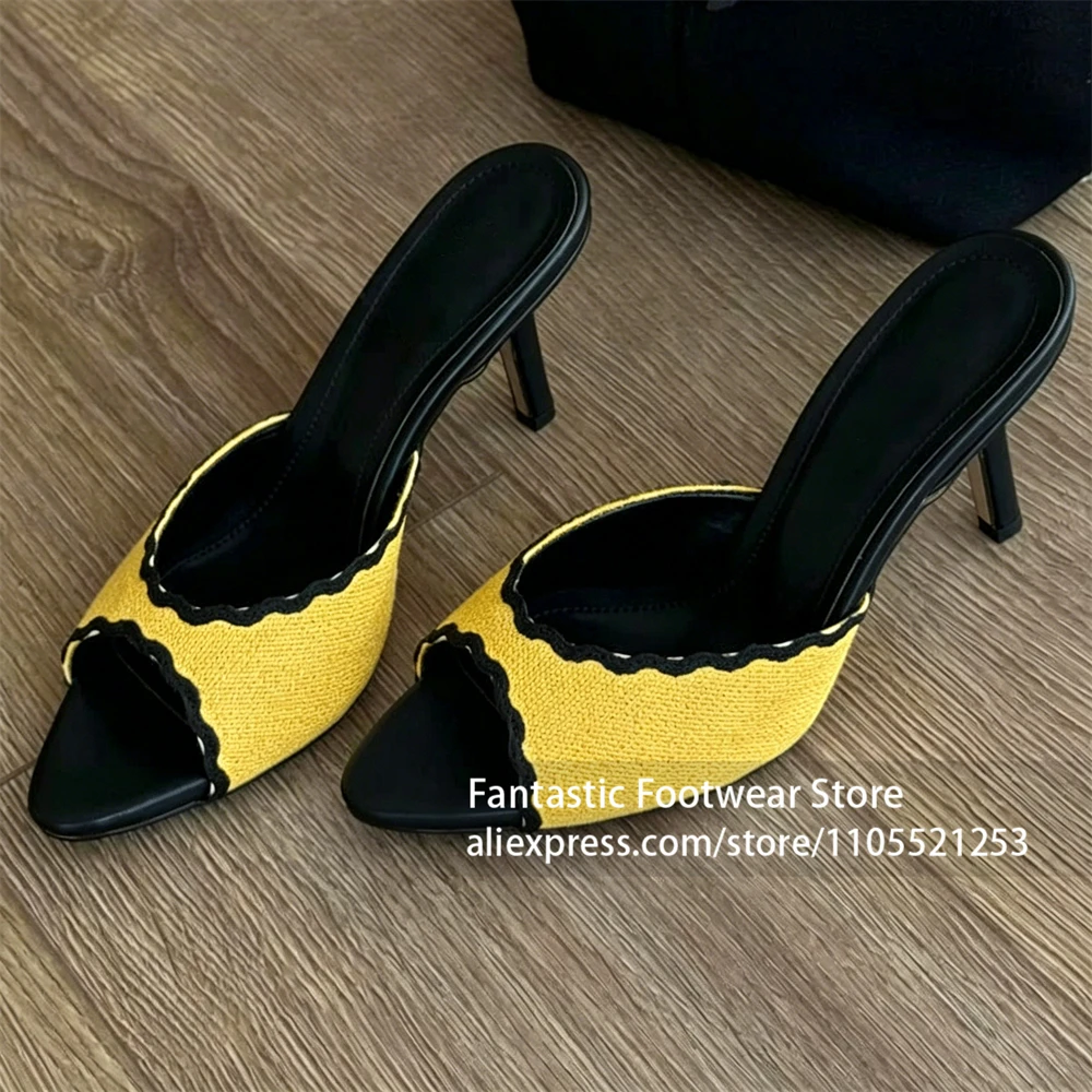 Canvas Wave Trim Peep Toe Mules Patent PU Leather Pointed Open Toe Slip on Backless Sandals Elegant Stiletto Heel Summer Shoes
Canvas Wave Trim Peep Toe Mules Patent PU Leather Pointed Open Toe Slip on Backless Sandals Elegant Stiletto Heel Summer Shoes