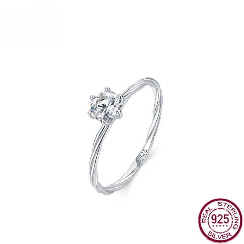 New 925 Silver Ring Fashion Simple Fried Dough Twists Six Claw Imitation Diamond Ring Closed Platinum Plated Ring Wedding
New 925 Silver Ring Fashion Simple Fried Dough Twists Six Claw Imitation Diamond Ring Closed Platinum Plated Ring Wedding