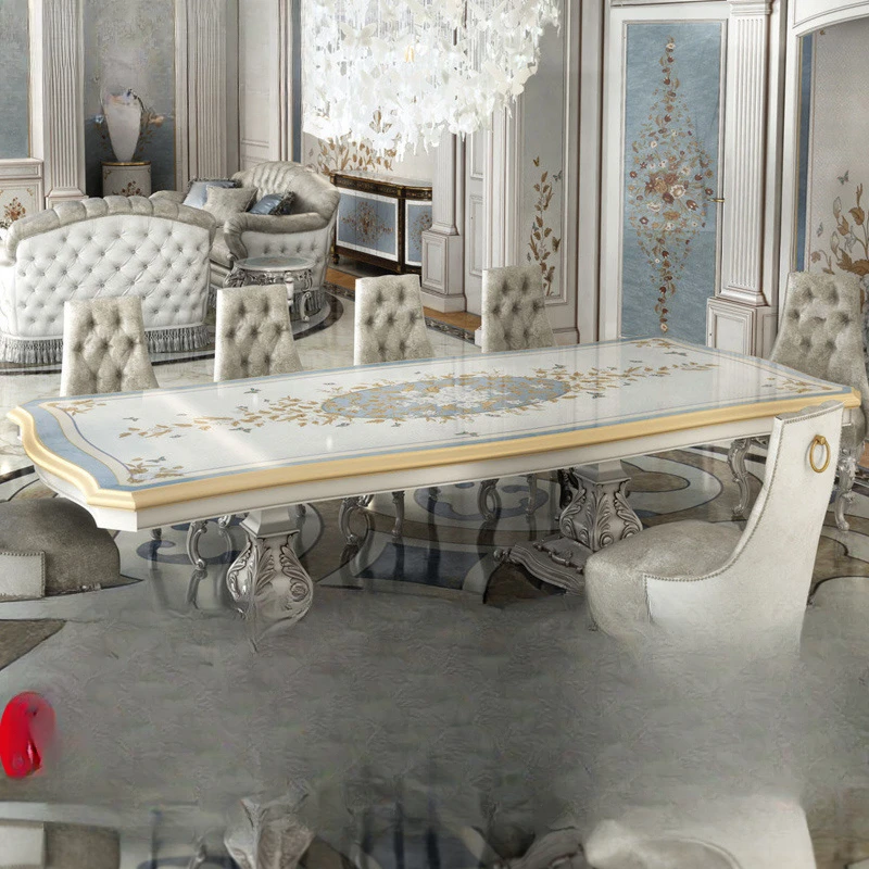 Solid wood hand-carved desktop art parquet large dining table villa restaurant long dining table
Solid wood hand-carved desktop art parquet large dining table villa restaurant long dining table