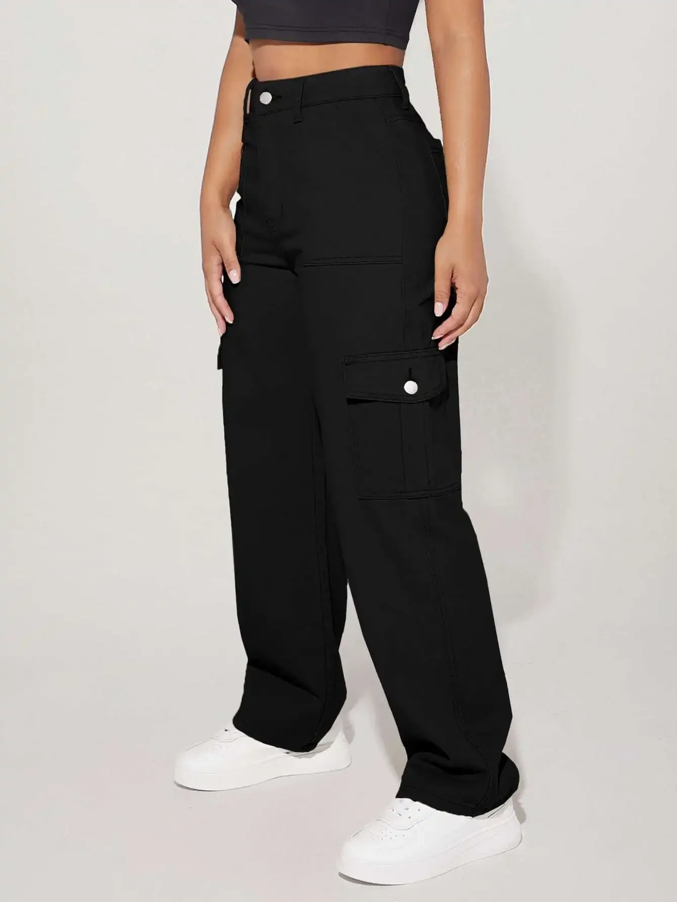 Women's High Waist Wide Leg Cargo Pants with Flap Pockets
Women's High Waist Wide Leg Cargo Pants with Flap Pockets