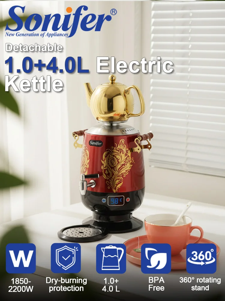 Sonifer Red Tea Maker SF-2138 4L Electric Water Boiler 1L Ceramic Pot 2200W with 7-Level Keep Warm Anti-Dry Safety Samovar 220V
Sonifer Red Tea Maker SF-2138 4L Electric Water Boiler 1L Ceramic Pot 2200W with 7-Level Keep Warm Anti-Dry Safety Samovar 220V