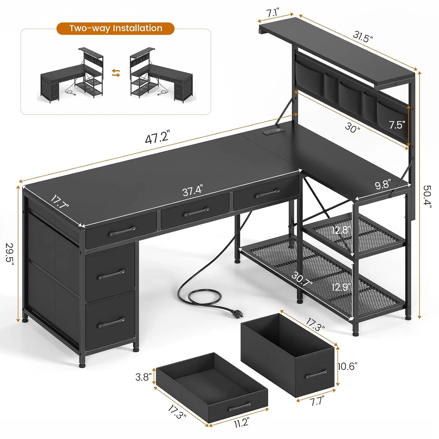 L Shaped Gaming Desk Reversible 47.2in Computer Workstation 5 Drawers Storage Shelves LED Lights Power Outlet , Custom
L Shaped Gaming Desk Reversible 47.2in Computer Workstation 5 Drawers Storage Shelves LED Lights Power Outlet , Custom
