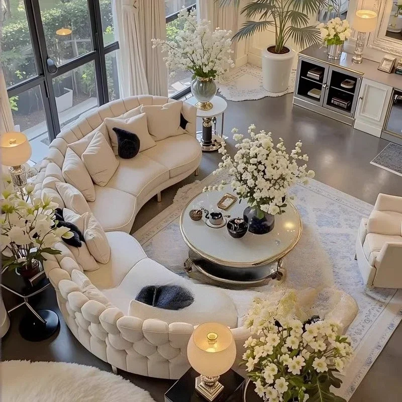 Light luxury curved fabric sofa beige large flat floor living room minimalist modern villa designer sofa
Light luxury curved fabric sofa beige large flat floor living room minimalist modern villa designer sofa