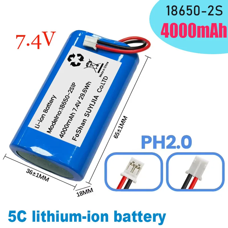 7.4V 2600mAh 4000mAh 18650 Li-ion Rechargeable Battery Pack with PH2.0 Plug 18650-2S Lithium Battery for Megaphone Speaker Parts
7.4V 2600mAh 4000mAh 18650 Li-ion Rechargeable Battery Pack with PH2.0 Plug 18650-2S Lithium Battery for Megaphone Speaker Parts