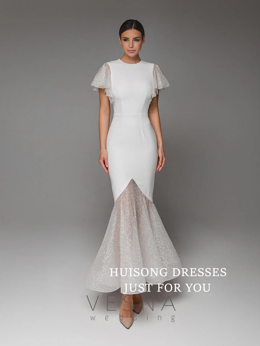 HUISONG Customized Glitter Mermaid Wedding Dresses Cap Sleeves O-Neck Side Split Beach Bridal Gown свадебное платье
HUISONG Customized Glitter Mermaid Wedding Dresses Cap Sleeves O-Neck Side Split Beach Bridal Gown свадебное платье