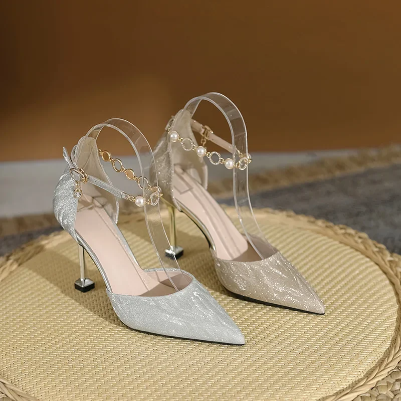 Size 30-44 Pearls Buckle Belt High Heeled Women Summer Sandals Pointed Gold Shoes Silver
Size 30-44 Pearls Buckle Belt High Heeled Women Summer Sandals Pointed Gold Shoes Silver