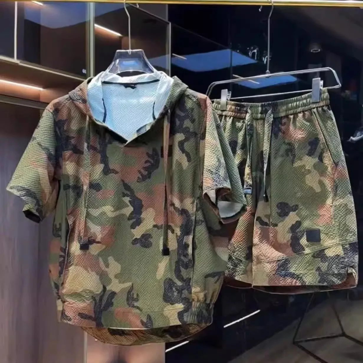 Summer Large Size Casual Sportswear Set for Men Breathable Hoodie Short Sleeve T-Shirt And Shorts Two-Piece Set Polyester Fiber
Summer Large Size Casual Sportswear Set for Men Breathable Hoodie Short Sleeve T-Shirt And Shorts Two-Piece Set Polyester Fiber