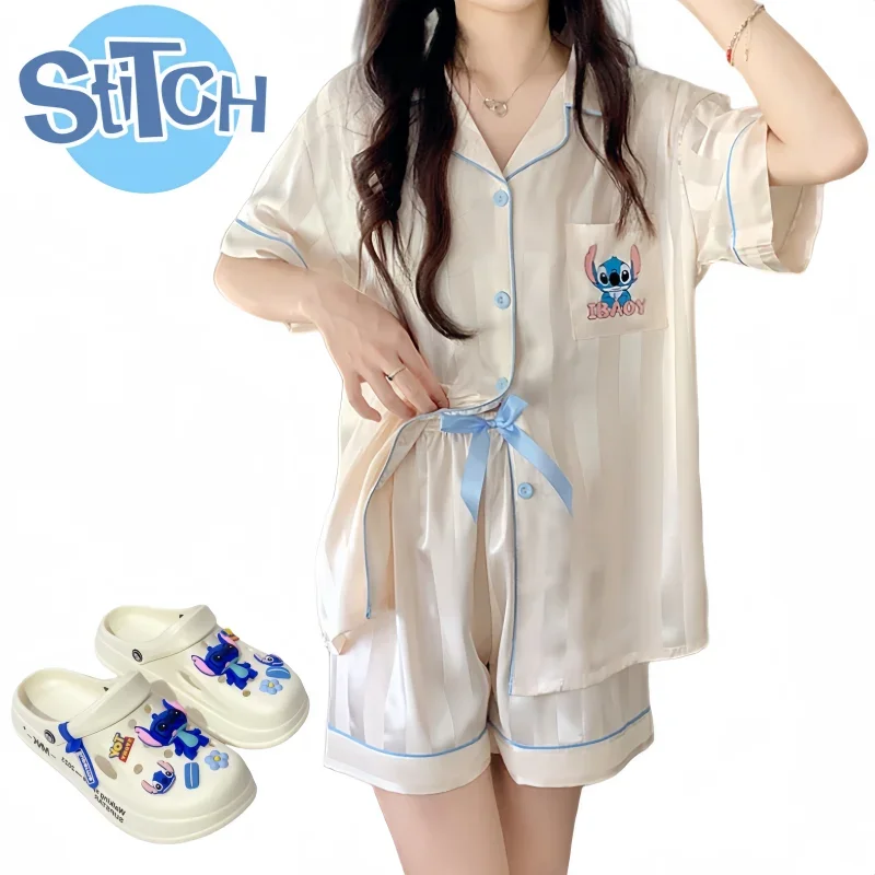 Stitch Ice Silk Cool Short Sleeve Pajama Set Comfortable Loungewear Pajamas Bedroom Shorts At Home Beach Shoes with Holes Gifts
Stitch Ice Silk Cool Short Sleeve Pajama Set Comfortable Loungewear Pajamas Bedroom Shorts At Home Beach Shoes with Holes Gifts