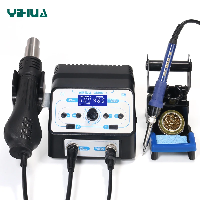 YIHUA 938BD+-I 2 in 1 hot air desoldering solder mobile phone laptop soldering iron welding tool repair rework soldering station
YIHUA 938BD+-I 2 in 1 hot air desoldering solder mobile phone laptop soldering iron welding tool repair rework soldering station