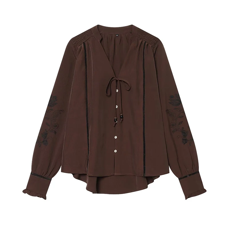 Embroidery Lace Insert Shirt Women Long Sleeve V Neck Casual Loose Shirts Brown Tops
Embroidery Lace Insert Shirt Women Long Sleeve V Neck Casual Loose Shirts Brown Tops
