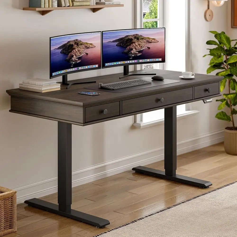 Electric Height-Adjustable Desk, 55x23 with Storage & Outlets, Retro Curved Design, Walnut Finish
Electric Height-Adjustable Desk, 55x23 with Storage & Outlets, Retro Curved Design, Walnut Finish
