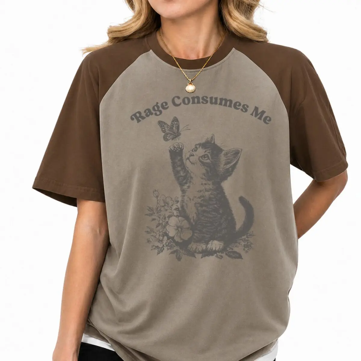 Vintage Cat "Rage Consumes Me" T-Shirt Vintage Raglan Sleeve Cotton Short Sleeve Tees Women's Casual American Style Tshirt
Vintage Cat "Rage Consumes Me" T-Shirt Vintage Raglan Sleeve Cotton Short Sleeve Tees Women's Casual American Style Tshirt