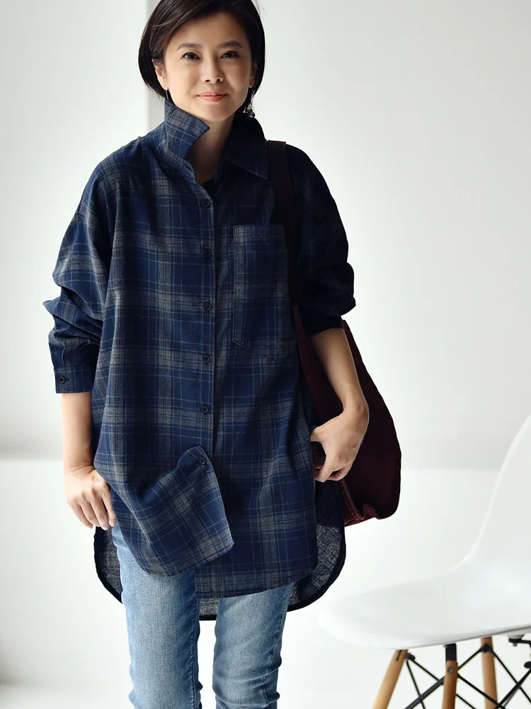 Casual Oversize Plaid Long Sve Women's irt Artistic Vintage Loose Fit Autumn Faion Knitted Cotton Button up Coat
Casual Oversize Plaid Long Sve Women's irt Artistic Vintage Loose Fit Autumn Faion Knitted Cotton Button up Coat