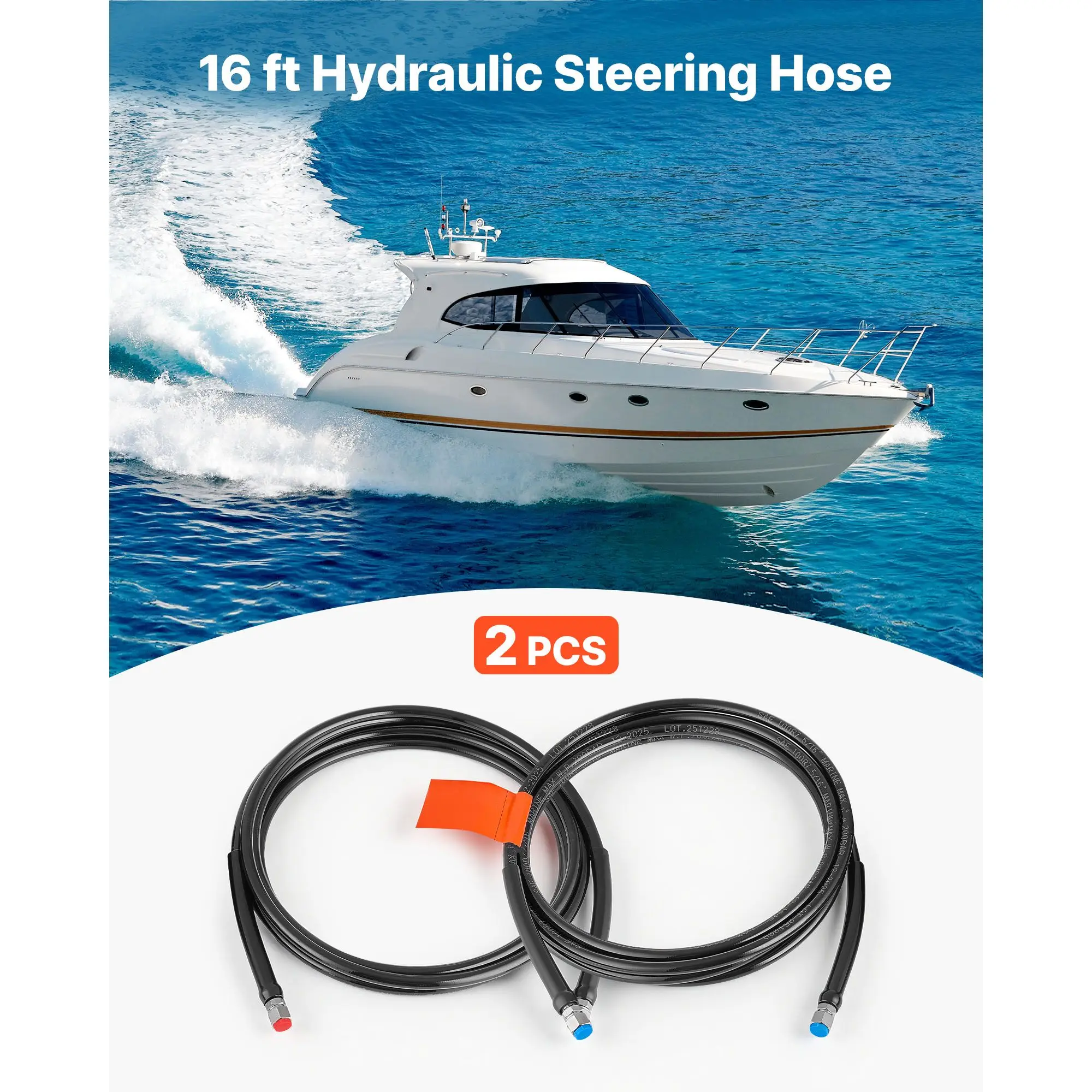 Hydraulic Hose Kit, 16 ft 2-Piece Leak-Proof TPEE Outboard Steering Hose Kit with 304 Stainless Steel Connector, Compatible with Marine Outboard Steering Systems, 20 MPa Max Working Pressure
Hydraulic Hose Kit, 16 ft 2-Piece Leak-Proof TPEE Outboard Steering Hose Kit with 304 Stainless Steel Connector, Compatible with Marine Outboard Steering Systems, 20 MPa Max Working Pressure