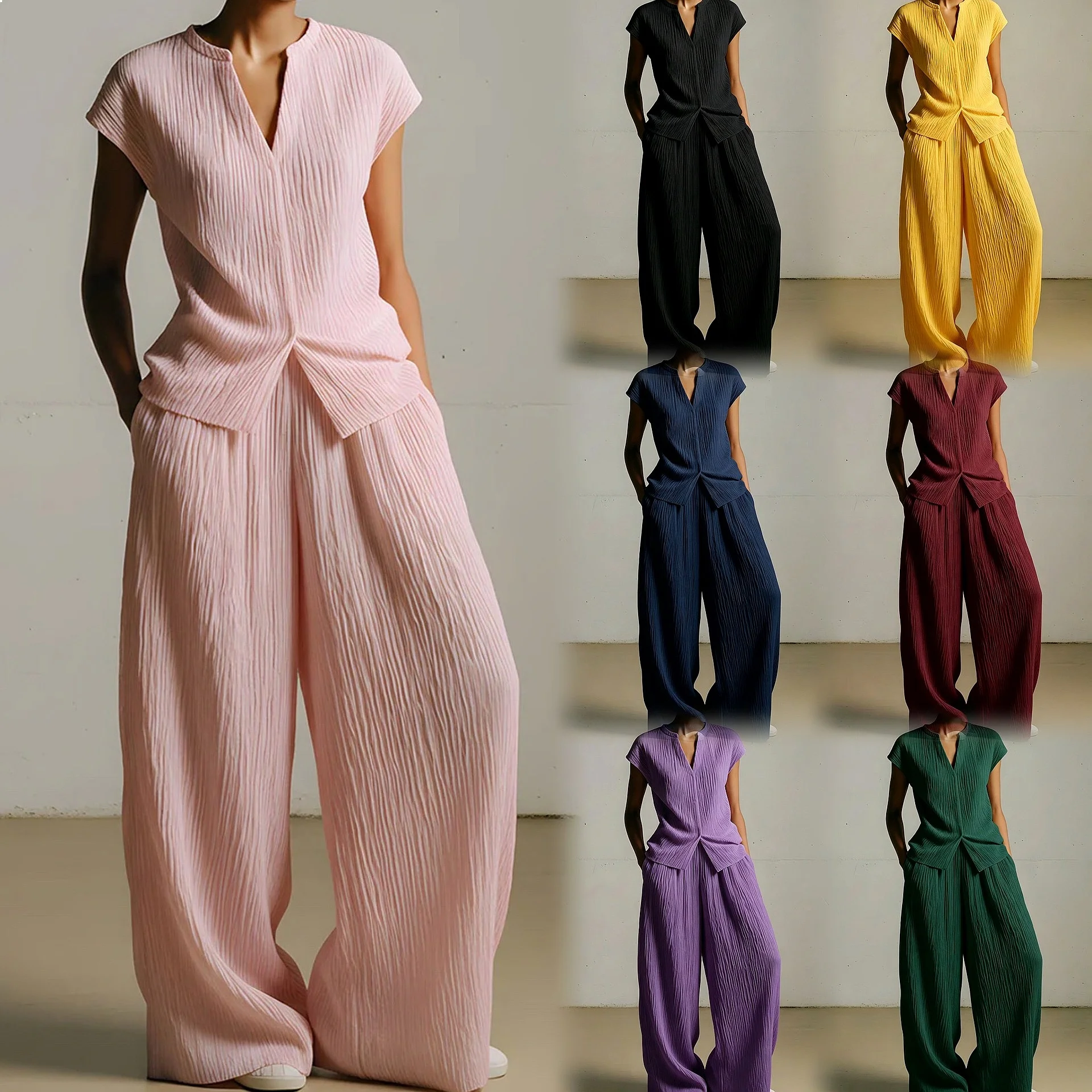 Fashion V Neck Blouse High Waist Trousers 2 Piece Set Women Casual Matching Sets Jumpsuit Playsuit
Fashion V Neck Blouse High Waist Trousers 2 Piece Set Women Casual Matching Sets Jumpsuit Playsuit