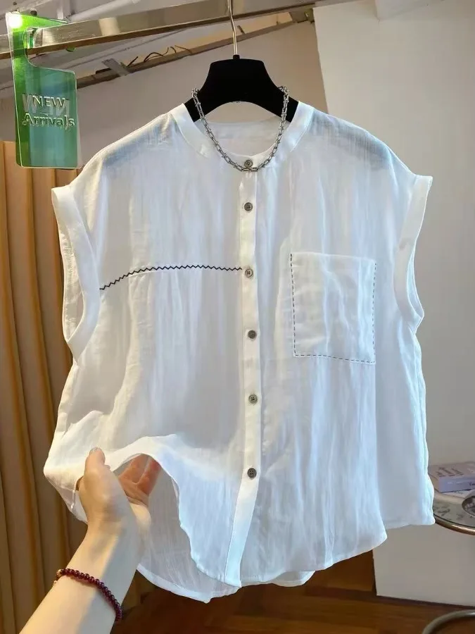 Ladies' Linen Sleeveless Shirt Loose round Neck Breathable Summer Top Versatile Comfortable Lazy Style Fashionable Blouse
Ladies' Linen Sleeveless Shirt Loose round Neck Breathable Summer Top Versatile Comfortable Lazy Style Fashionable Blouse